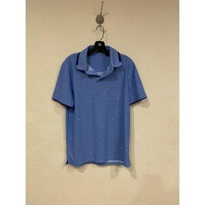 G/FORE Polo Shirt Mens Small Blue Stripe Trophy Cup Patch Golf Performance